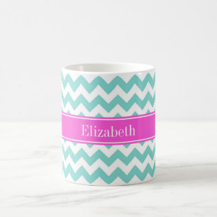Türkis Whirlpool Chevron Hot Pink Name Monogram Kaffeetasse