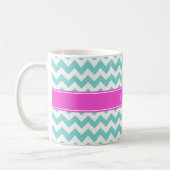 Türkis Whirlpool Chevron Hot Pink Name Monogram Kaffeetasse (Links)