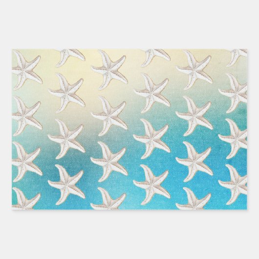 Türkis White Aqua Blue Beach Weißer Starfish Geschenkpapier Set (Vorderseite)