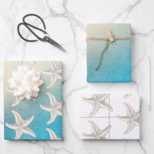 Türkis White Aqua Blue Beach Weißer Starfish Geschenkpapier Set