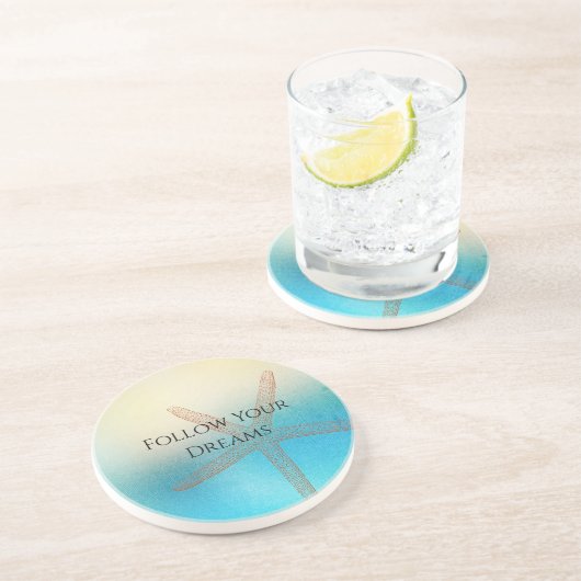 Türkis White Aqua Blue Starfish Beach Getränkeuntersetzer (Seite)