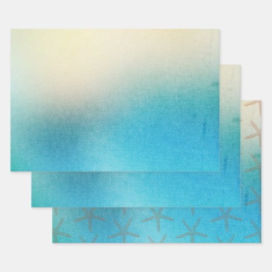 Türkis White Aqua Blue Starfish Beach Hochzeit Geschenkpapier Set (Set)