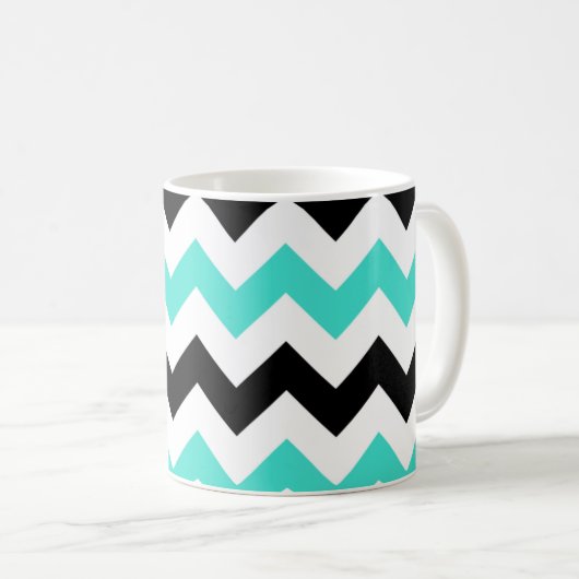 Türkis White Black Zigzag Kaffeetasse (VorderseiteRechts)