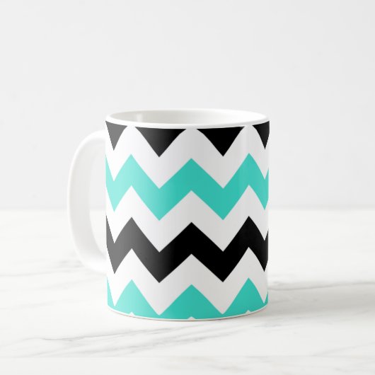 Türkis White Black Zigzag Kaffeetasse (Vorderseite Links)