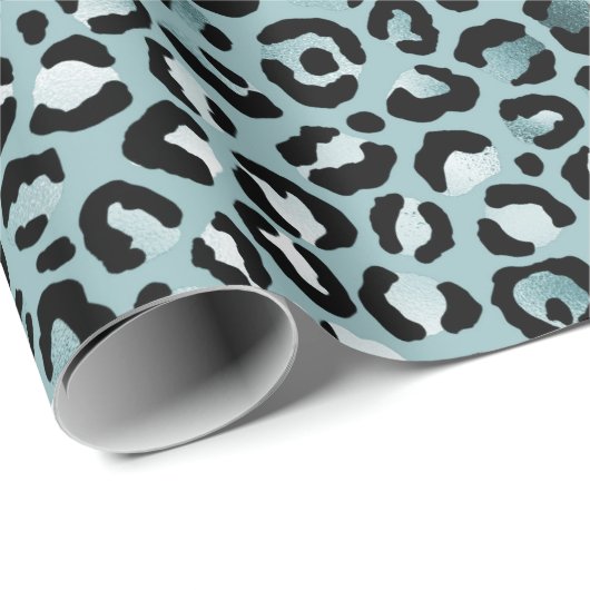 Türkis White Blue Leopard Print Geschenkpapier (Rolleneckpunkt)