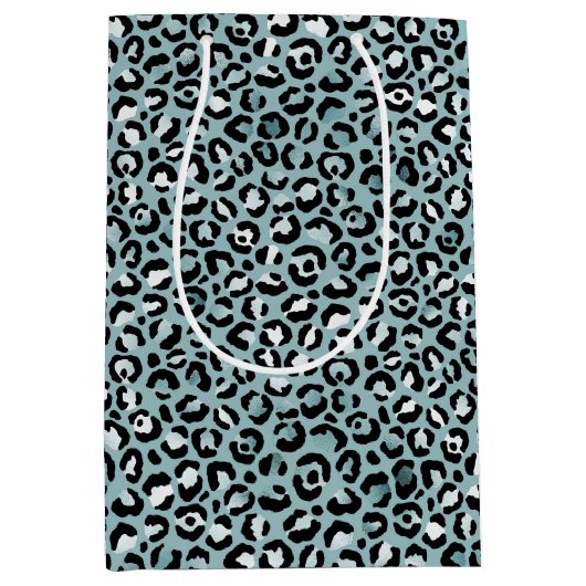 Türkis White Blue Leopard Print Mittlere Geschenktüte (Vorderseite)