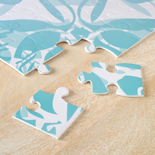 Türkis White Damask Mandala Puzzle (Seite)