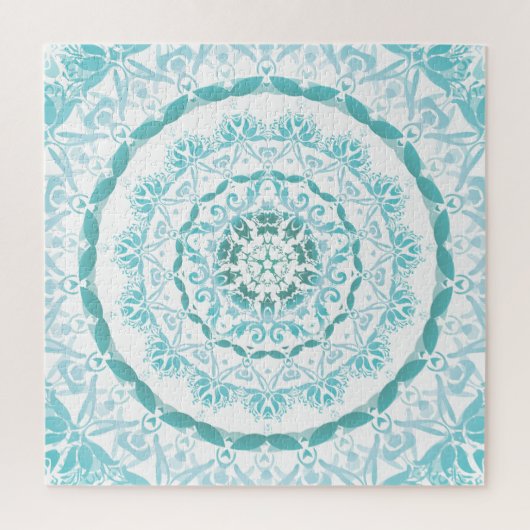 Türkis White Damask Mandala Puzzle (Vertikal)