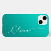 Türkis White Elegance Calligraphy Script Name Case-Mate iPhone Hülle (Rückseite (Horizontal))