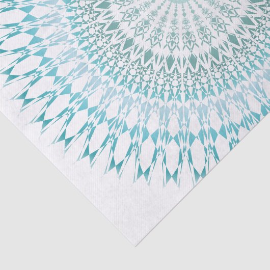 Türkis White Geometric Modern Mandala Seidenpapier (Ausschnitt)