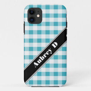Türkis & White Gingham benutzerdefiniertes iPhone  11 Hülle