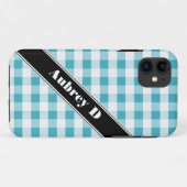Türkis & White Gingham benutzerdefiniertes iPhone  Case-Mate iPhone Hülle (Rückseite (Horizontal))