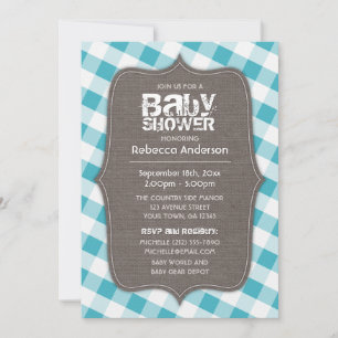 Türkis & White Gingham Leinwand Babydusche Einladung