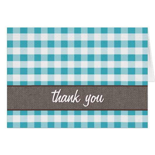 Türkis & White Gingham Leinwand Danke, Card (Vorderseite (Horizontal))
