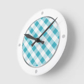 Türkis & White Gingham Pattern Wall Clock Runde Wanduhr (Winkel)