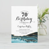 Türkis White Gold Agate 70. Geburtstag Einladung (Stehend Vorderseite)