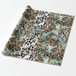 Türkis White Gold Black Leopard Geschenkpapier