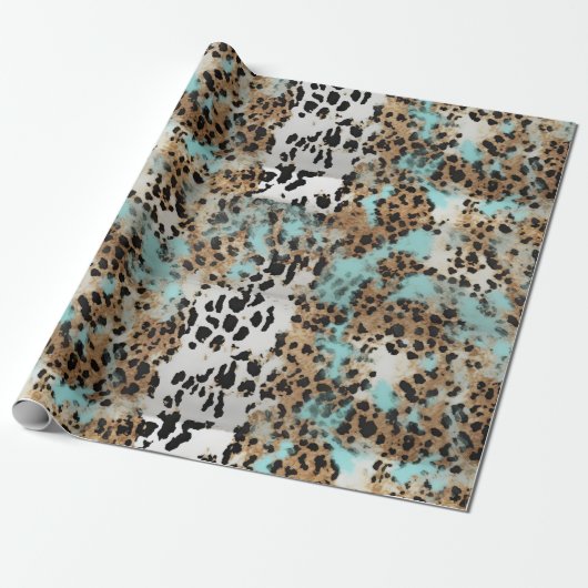 Türkis White Gold Black Leopard Geschenkpapier (Ungerollt)