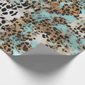 Türkis White Gold Black Leopard Geschenkpapier (Ecke)
