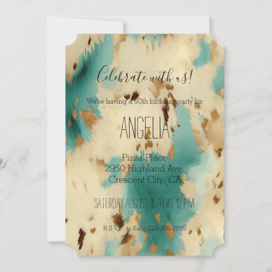 Türkis White Gold Cowhid Einladung (Vorderseite)