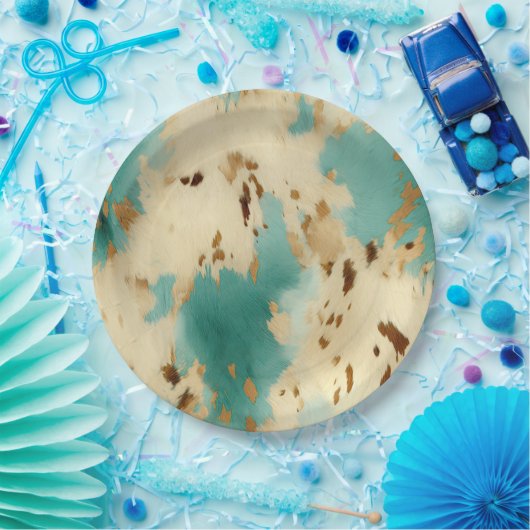 Türkis White Gold Cowhid Pappteller (Party)