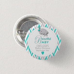 Türkis, White Gray Elephant Babydusche Button