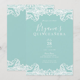 Türkis & White Lace Elegantes Quinceñera Party Einladung