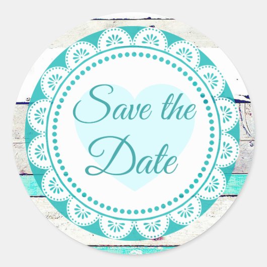 Türkis White Lacey Save the Date Stickers (Vorderseite)
