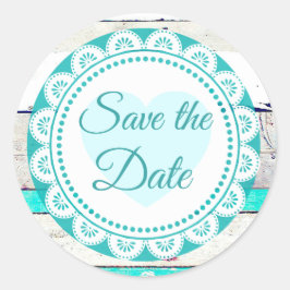 Türkis White Lacey Save the Date Stickers