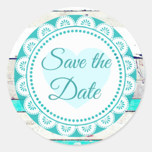 Türkis White Lacey Save the Date Stickers