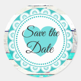 Türkis White Lacey Save the Date Stickers