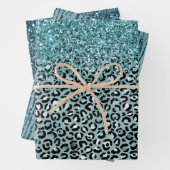 Türkis White Leopard Print Glitzer Geschenkpapier Set (Beispiel)