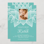 Türkis White Lotus First Rice Foto Einladung (Vorne/Hinten)