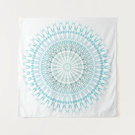 Türkis White Mandala Wandteppich (Vorderseite (Horizontal))