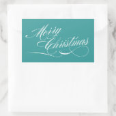 Türkis White Script Frohe Weihnachtskleber Rechteckiger Aufkleber (Tasche)