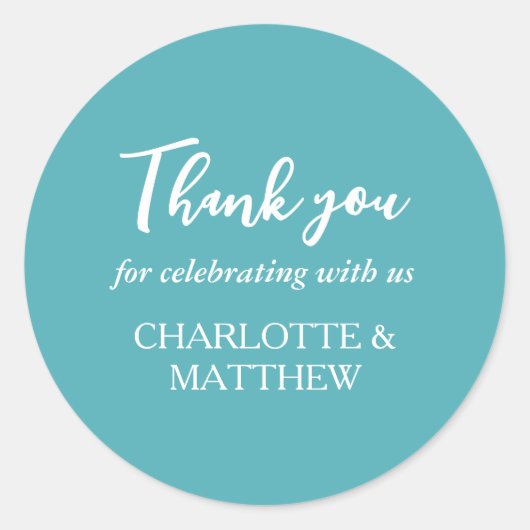 Türkis & White Wedding Classic Round Sticker (Vorderseite)