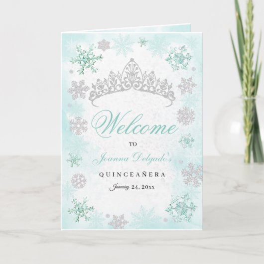 Türkis Winter Wonderland Quinceanera Programm (Vorderseite)