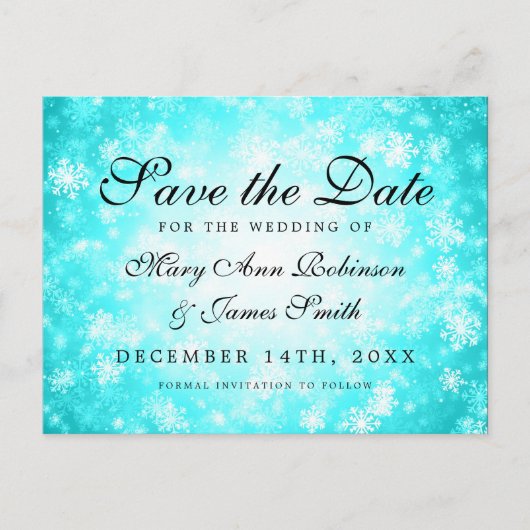 Türkis Winter Wonderland Save the Date Elegant Ankündigungspostkarte (Vorderseite)