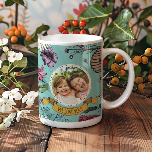Türkis Wir Liebe Sie Kinder Foto & Name Königin Bi Kaffeetasse