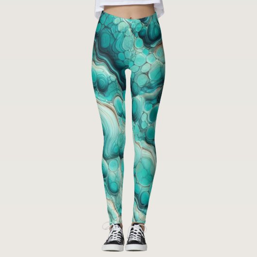 Türkis Wirbel Stone Aqua Leggings (Vorderseite)
