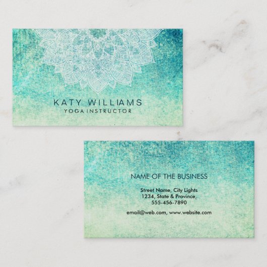 Türkis Yoga Instructor Lotus Blume Wasserfarbe Visitenkarte (Vorne/Hinten)