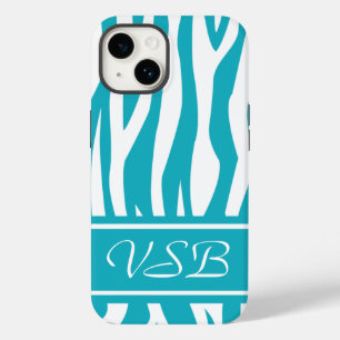 Türkis-Zebra-Druck mit Monogramm Case-Mate iPhone 14 Hülle