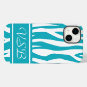 Türkis-Zebra-Druck mit Monogramm Case-Mate iPhone Hülle (Rückseite (Horizontal))