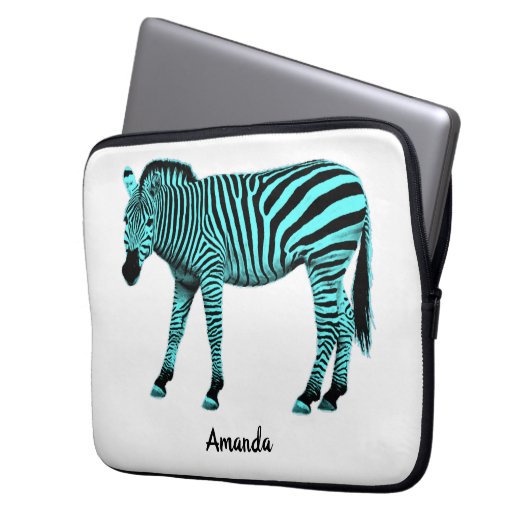 Türkis Zebra Electronics Bag mit Ihrem Namen Laptopschutzhülle (Vorderseite Links)