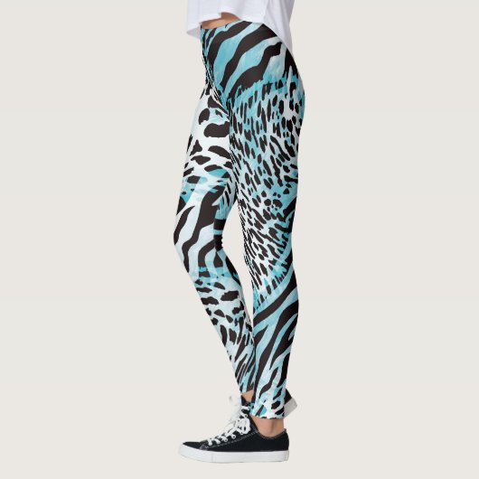 Türkis Zebra Print Abstrakt Leggings (Links)