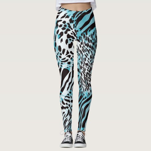 Türkis Zebra Print Abstrakt Leggings (Vorderseite)