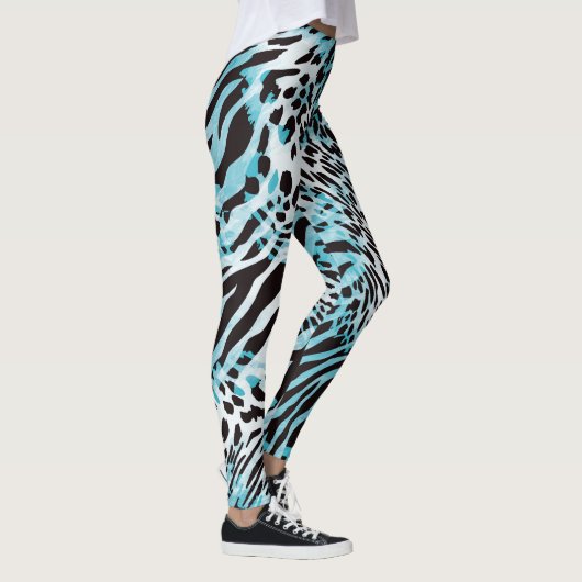 Türkis Zebra Print Abstrakt Leggings (Rechts)