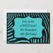 Türkis Zebra Print Birthday Einladung (Rückseite)