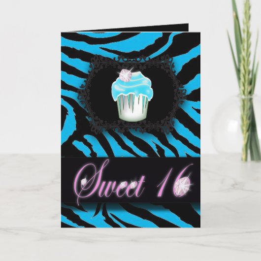 Türkis Zebra print Sweet 16 Karte (Vorderseite)