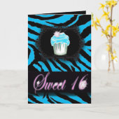 Türkis Zebra print Sweet 16 Karte (Gelbe Blume)